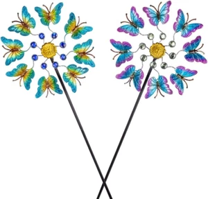 Wind Spinner Metal Butterfly Sculpture Outdoor Yard Patio Lawn Garden Decor 2pcs - Picture 1 of 6