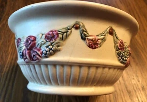 Antique Weller Roma Art Pottery Red Rose & Berries Swags Ivory Bowl~ 6 1/2” x 3” - Picture 1 of 10