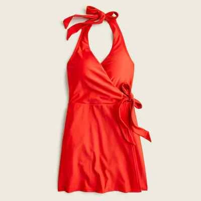 NUEVO CON ETIQUETAS $128 J Crew Halter Envolvente Traje de Baño Vestido Actual Brillante Cerise Foto 1 de 4
