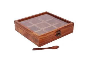 Spice Wooden Box Kitchen Masala Dabba Container With Lid Storage Racks Jar Box - Picture 1 of 3