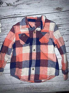 Okie Dokie Boys 4T Plaid Flannel Shirt Long Sleeve Button Down Orange Blue - Picture 1 of 2