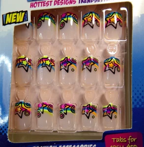 BROADWAY FOR KISS NAILS GLUE ON Short - Stars & Rainbow French Yellow Blue Pink - Picture 1 of 3