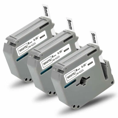3PK M-K221 White 9mm Label Tape Compatible for Brother P-touch PT-65 75 80 M95 - Image 1 of 4