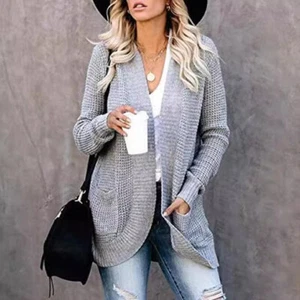 HOT Women's Curved Placket Knitted Sweater Cardigan Coat - Picture 1 of 13