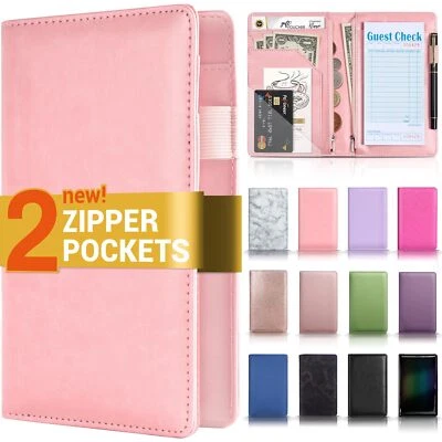 Server Book with 2 Zipper Pockets Leather Server Books for Waitress - Image 1 of 4