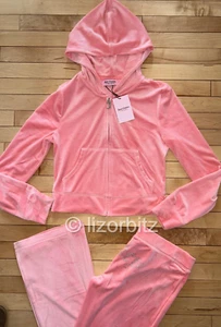 NEW! JUICY COUTURE Velour OG Bling Tracksuit Hoodie & Pant Set Strawberry Ice L - Picture 1 of 4
