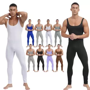 Mens Sport Slim Bodysuit Sleeveless Jumpsuit One Piece Sports Suit Gymnastics Suit - Picture 1 of 89