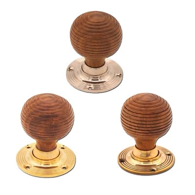 Beehive Rosewood Wooden Mortice Rim Door Knobs Pair Brass Nickel Aged  Brass - Image 1 of 4