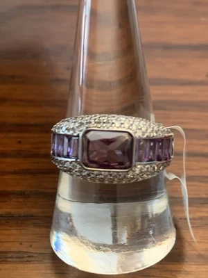 Bomb Party Ring Size 8 RG87688 A Journey Of Sparkle Amethyst CZ Rhodium Plating  - Image 1 of 4