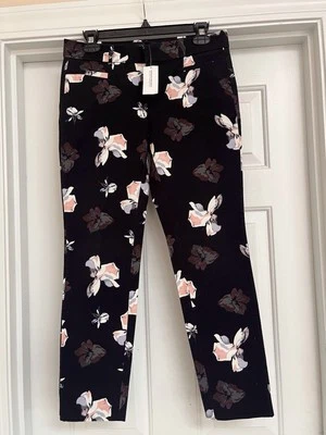 NWT Banana Republic Womens Black Pink Iris Floral Print Sloan Ankle Pants Size 2 - Image 1 of 4