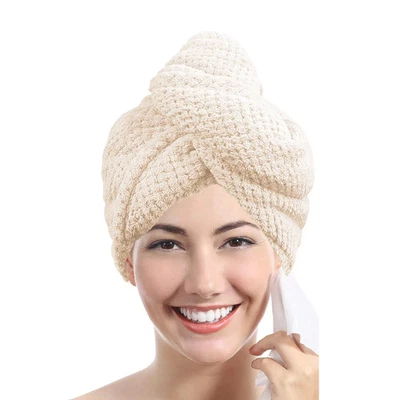 Toalla para el cabello microfibra envoltura extra grande secado rápido con banda elástica ultra turbante Foto 1 de 4