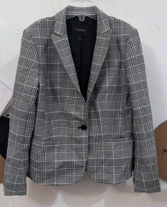 Banana Republic Classic Blazer Black/White Plaid Sz 6 - Picture 1 of 9