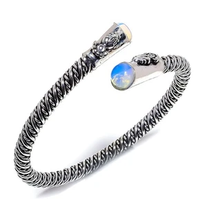 Natural Milky Opalite Gemstone 925 Sterling Silver Cuff Bracelet Adst. C464 - Picture 1 of 8