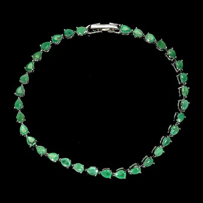Pulseira de prata esterlina 925 pera esmeralda 4x3mm joias de pedra preciosa natural 7,5 polegadas - Imagem 1 de 4