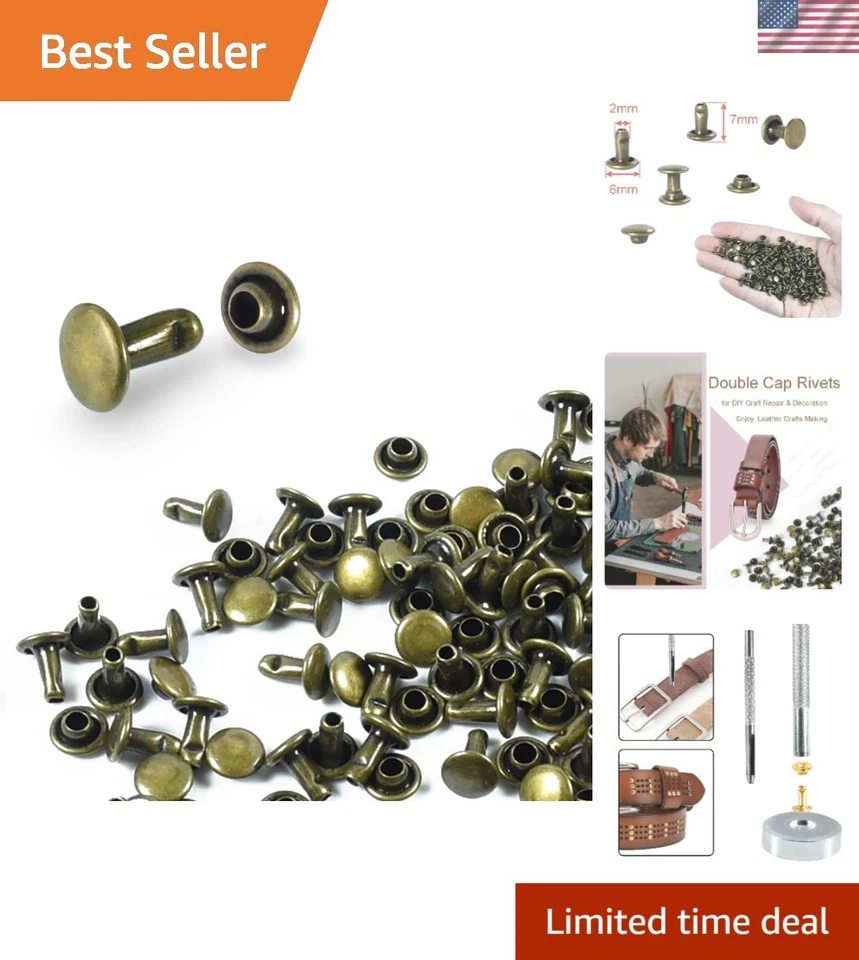 200Sets Leather Rivets, 6mm Double Cap Rivets Tubular Metal Studs Leather Riv... - Image 1 of 4