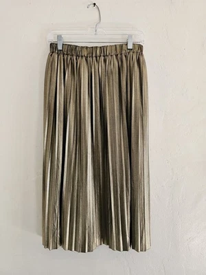 Falda midi para mujer Francescas talla pequeña dorada plisada metálica Foto 1 de 4