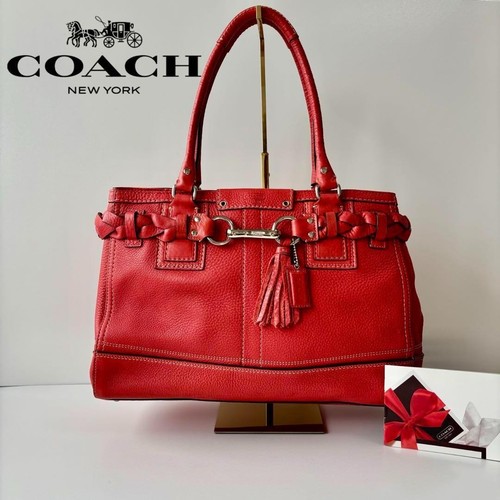 [Come nuovo] Coach Tote Bag Borsa a mano Hampton Borsa a tracolla in pelle rossa ciottolata 10213