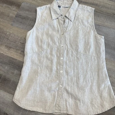 Camisa Richard Malcolm Sin Mangas Lino Irlandés Abotonada Costa Playa Boho Básica Foto 1 de 4