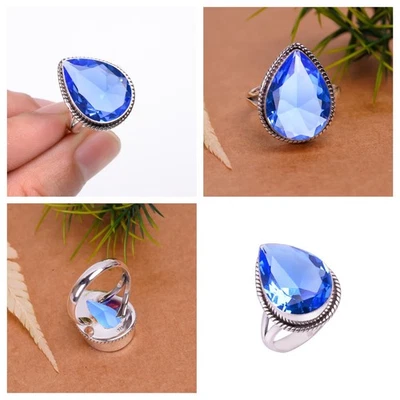 Anel aglomerado de tanzanita azul real simulado prata esterlina 925 joia coquetel - Imagem 1 de 4