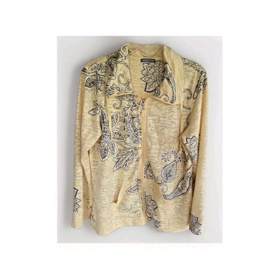 Womens Three Hearts Yellow Sundial Zip Up Jacket Burnout Large  - Imagem 1 de 4