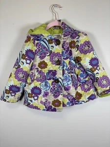Genuine Kids By Osh 4T Funky Overcoat Floral Birdie Design Purple Green Hooded - Picture 1 of 4