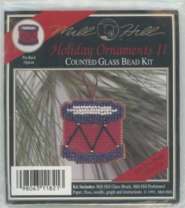 Mill Hill Holiday Ornament II H21 Toy Drum Counted Glass Bead 1991 KIT NEW - Picture 1 of 2