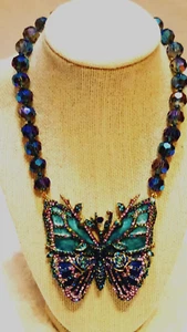 HEIDI DAUS "Madame Butterfly" (Crystal/Enamel/BLUE) Beaded Necklace (Orig.$400) - Picture 1 of 12