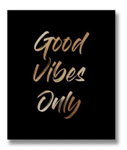 STUNNING BLACK WOODEN WALL PLAQUE WITH GOLD LETTERING - 'GOOD VIBES ONLY' - Picture 1 of 1