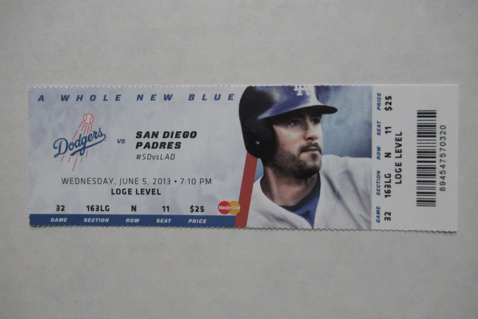 LOS ANGELES DODGERS VS PADRES 5/06/2013 BOLETO COMPLETO ~ GYORKO/VAN SLYKE HRs Foto 1 de 1