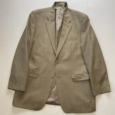 Lauren Ralph Lauren 44L Gold Brown Check Silk Wool Mens Blazer Sport Coat Jacket - Image 1 of 4