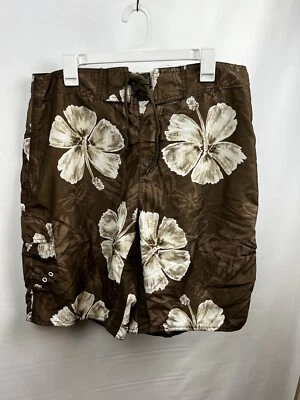 Burnside Mens Swim Trunks/Board Shorts Brown & Beige Floral Hawaiian Print sz34 - Image 1 of 4
