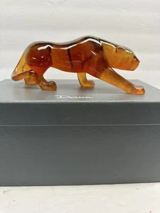 Vintage Daum Pate De Verre Amber Art Glass Panther Figurine with box - Picture 1 of 8