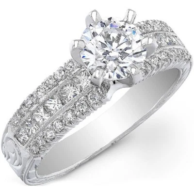 GIA Certified 2.00 CTW Round & Princess Cut Diamond Engagement Ring 18K - Изображение 1 из 3