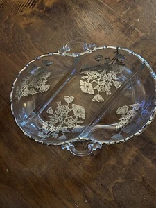 Vintage Silberüberfang Fostoria Jahrhundert 3-teilig geteilt Relish Schale elegantes Glas Euc - Bild 1 von 3