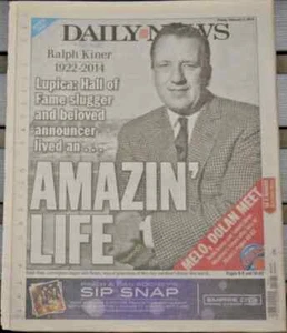 Ralph Kiner Dead Tribute NY Daily News 2/7/2014 👍 - Picture 1 of 1
