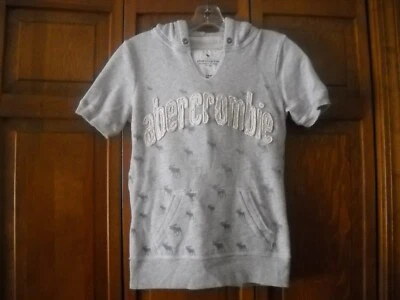 Abercrombie Girl's Gray Short Sleeve Hooded Sweatshirt Size XL 14-16 - Image 1 of 3