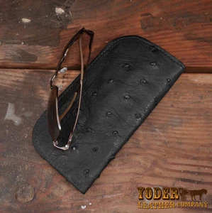 Black Ostrich Skin Soft Eye Glasses or Sunglasses Case Real Ostrich Leather - Picture 1 of 2
