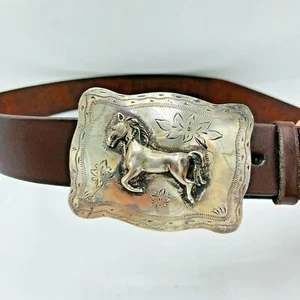 Hebilla de cinturón de caballo vintage tallada a mano de plata esterlina relieve cuero de Santa Fe 36 - Imagen 1 de 9