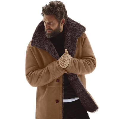 Men's Coat Sheep Jacket Winter Woolen Lined Lamb Parka Overcoat Warm Outwear  - Image 1 of 4