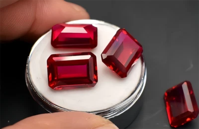 Top Quality Emerald Cut Red Corundum Ruby Lab Created AAAA+Loose Gemstone 1pcs - Image 1 of 4
