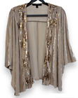 NWOT Andrew Marc Velvet Batwing Shawl OS Sequin Bling Glam Glitter Gold Tan