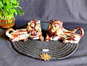 Par de accesorios decorativos de cerámica multicolor de león animal salvaje vintage C465 - Imagen 1 de 8