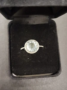 Blue Aquamarine w/ Diamond Accents Rhodium/925 Halo Ring 3.64ctw JTV Sz10 - Picture 1 of 11