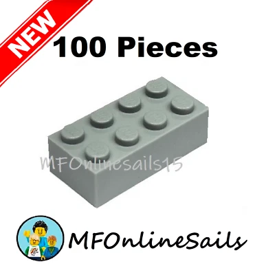 **NEW** 100x LEGO 2x4 Light Bluish Gray Bricks Piece # 3001 - BULK large bricks - Image 1 of 4