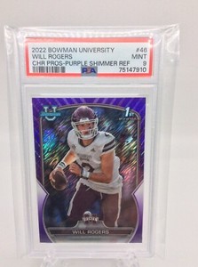 2022 Will ROGERS bowman university purple shimmer refractor PSA 9 MINT