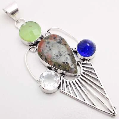 Unakit Edelstein 925 Versilberter Anhänger Handmade Schmuck Gift 7.6cm P-10472 - Bild 1 von 3