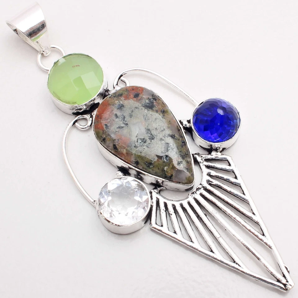 Unakit Edelstein 925 Versilberter Anhänger Handmade Schmuck Gift 7.6cm P-10472 - Bild 1 von 3