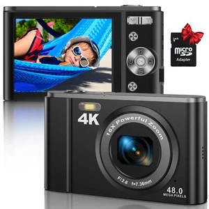 4K 48MP Digital Compact Pocket Camera with 16X Zoom 32GB SD Card, Point and S... - Picture 1 of 7