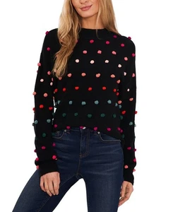 CeCe Damen Pullover Stehkragen Regenbogen Bommel weich Langarm Rick schwarz S - Bild 1 von 9