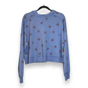 SO Sweatshirt Lounge Life Woman’s Cropped Blue Hoodie Mushroom Print M - Picture 1 of 6